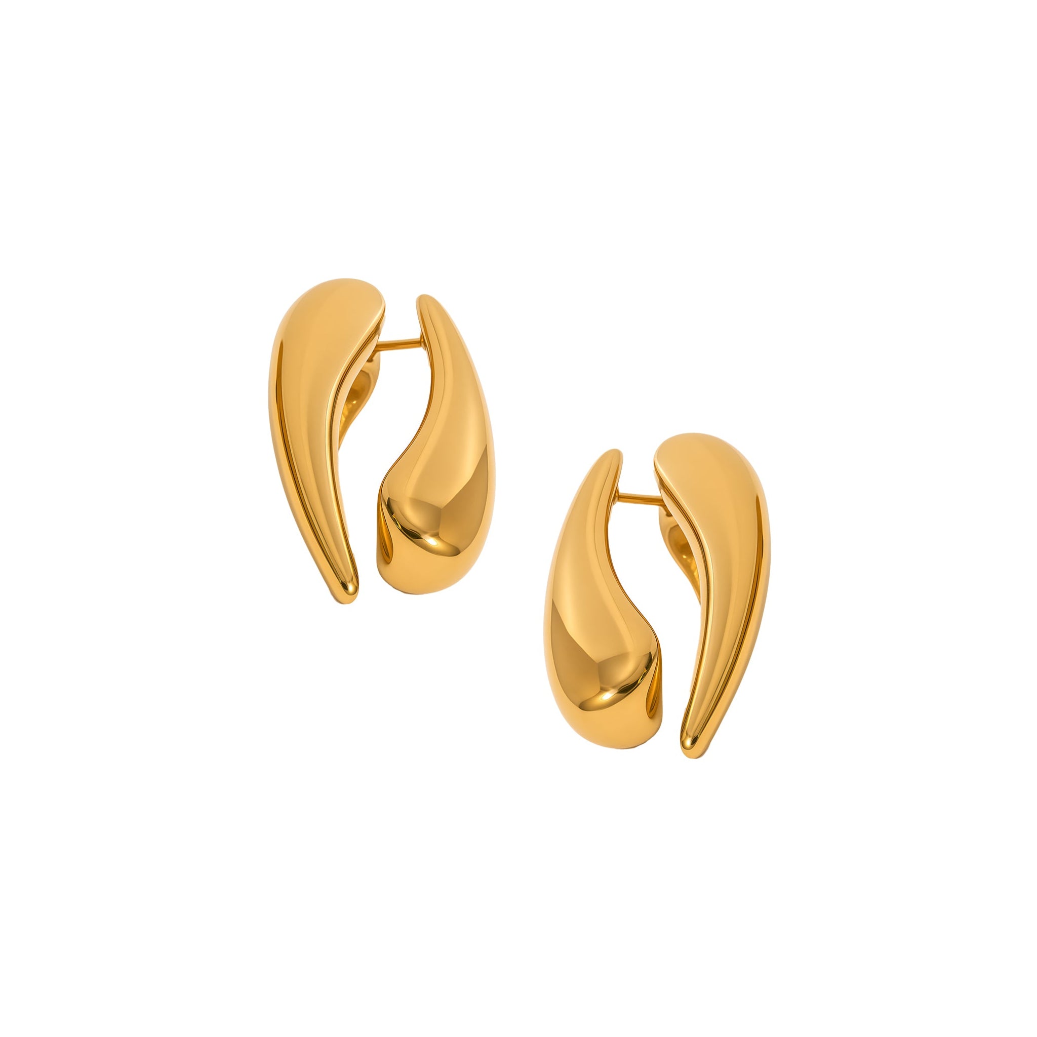 Pair of gold earrings on a white background