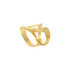 Gold-tone statement ring with a flowing, ripple-inspired design featuring curved bands in a sleek, polished finish.