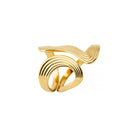 Gold-tone statement ring with a flowing, ripple-inspired design featuring curved bands in a sleek, polished finish.