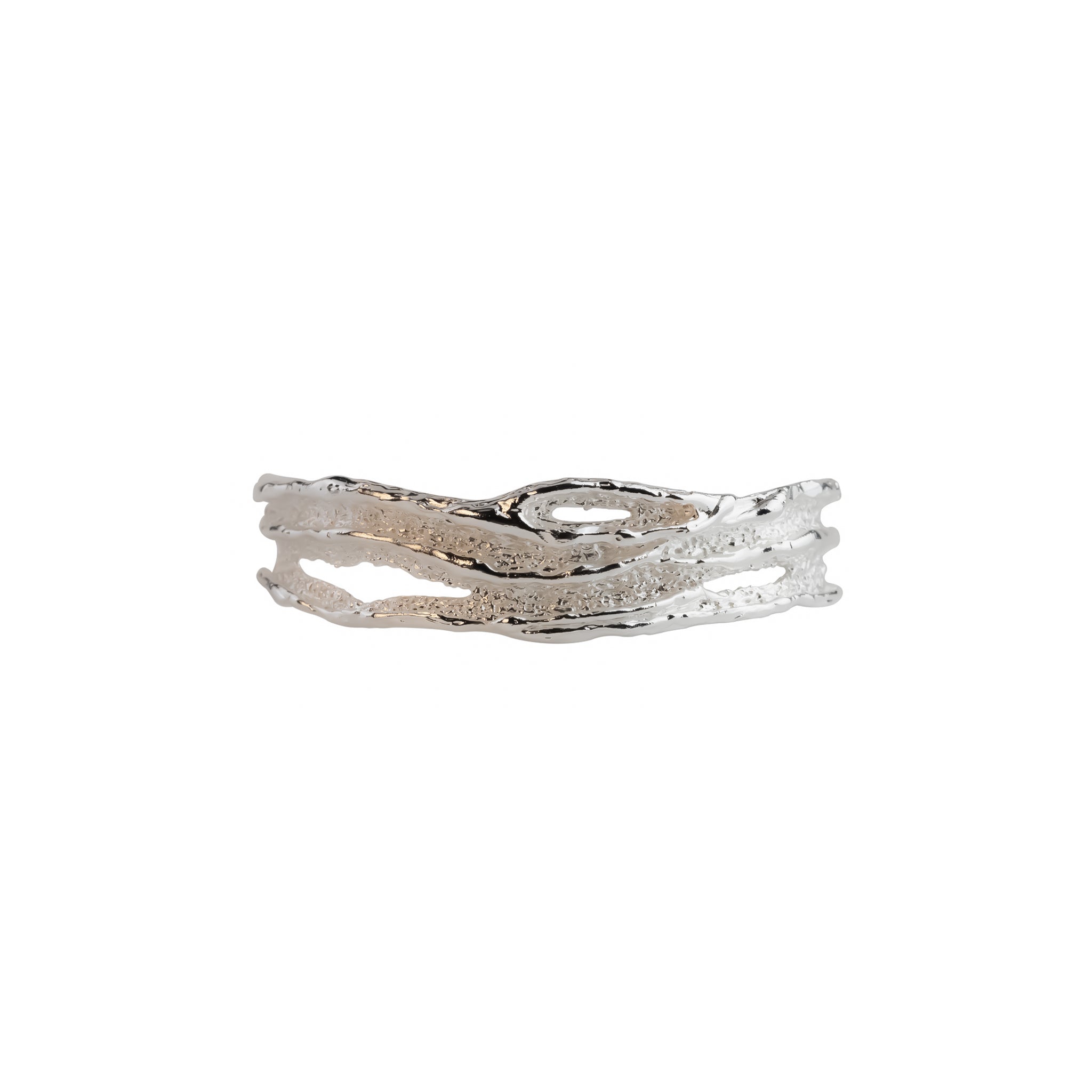 Embrace Cuff, silver plated textured open bracelet design.
