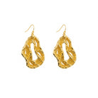 Lumen Earrings, 22K gold plated textured abstract hoop drop design.