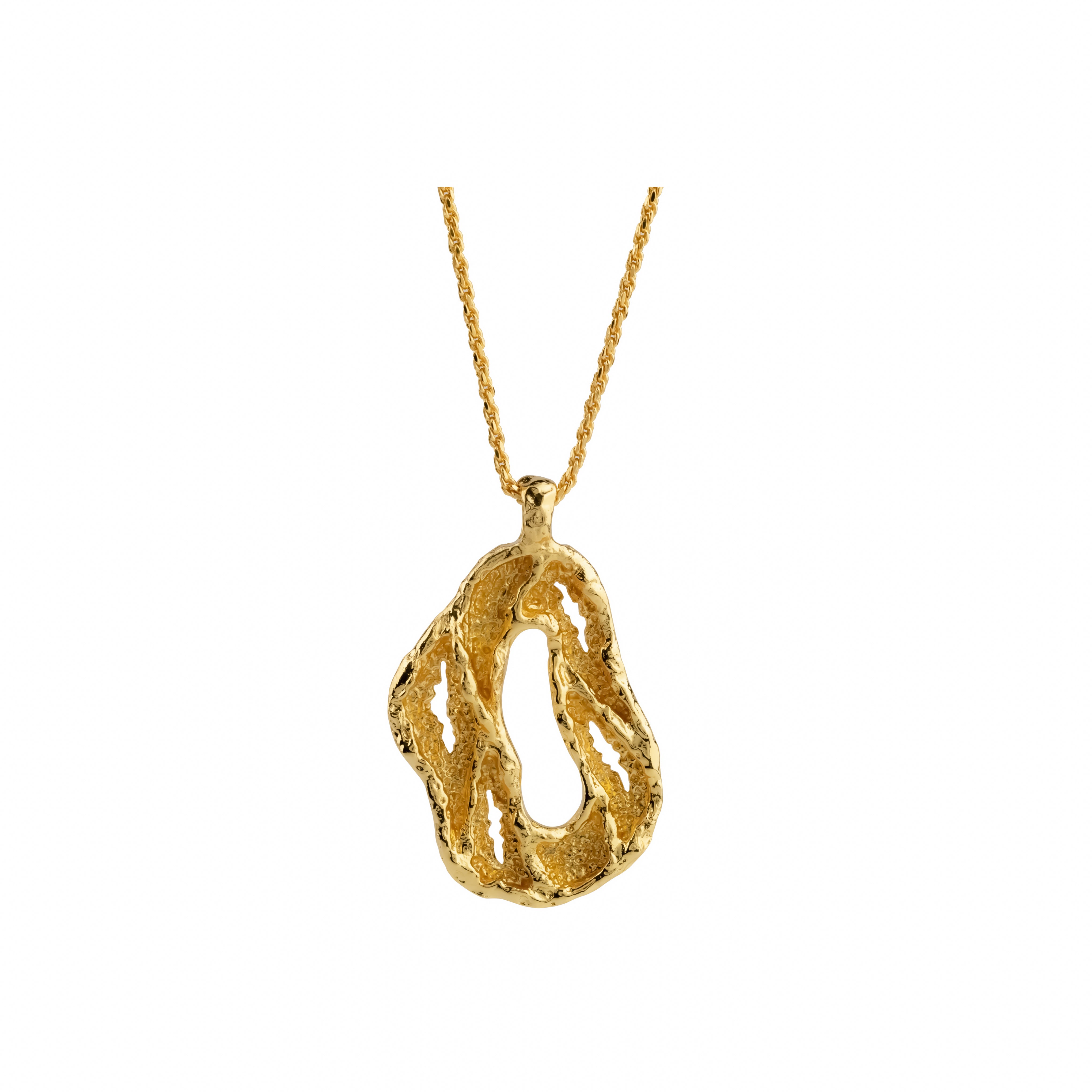 Lumen Pendant, 22K gold plated textured organic design necklace.