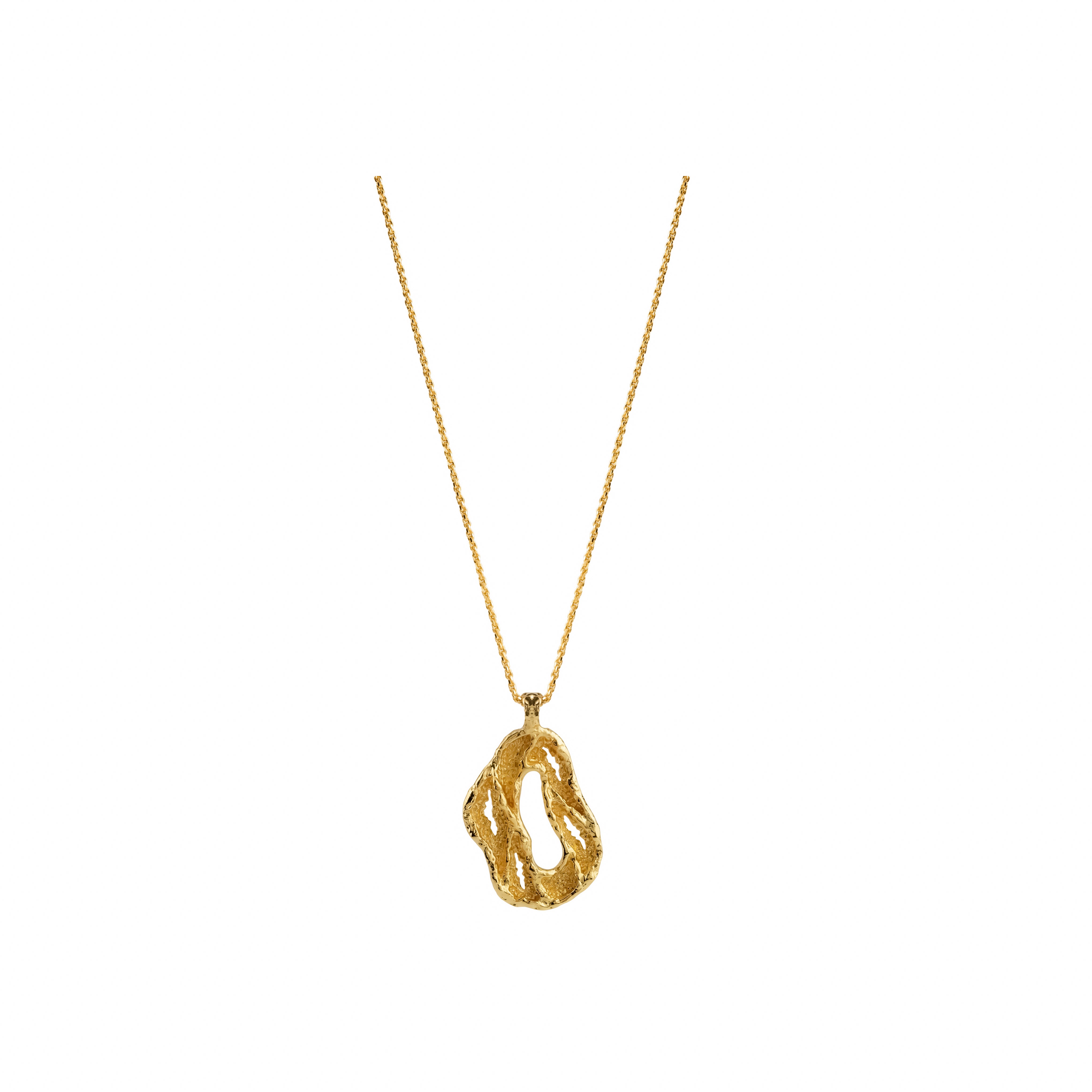 Lumen Pendant, 22K gold plated textured organic design necklace.