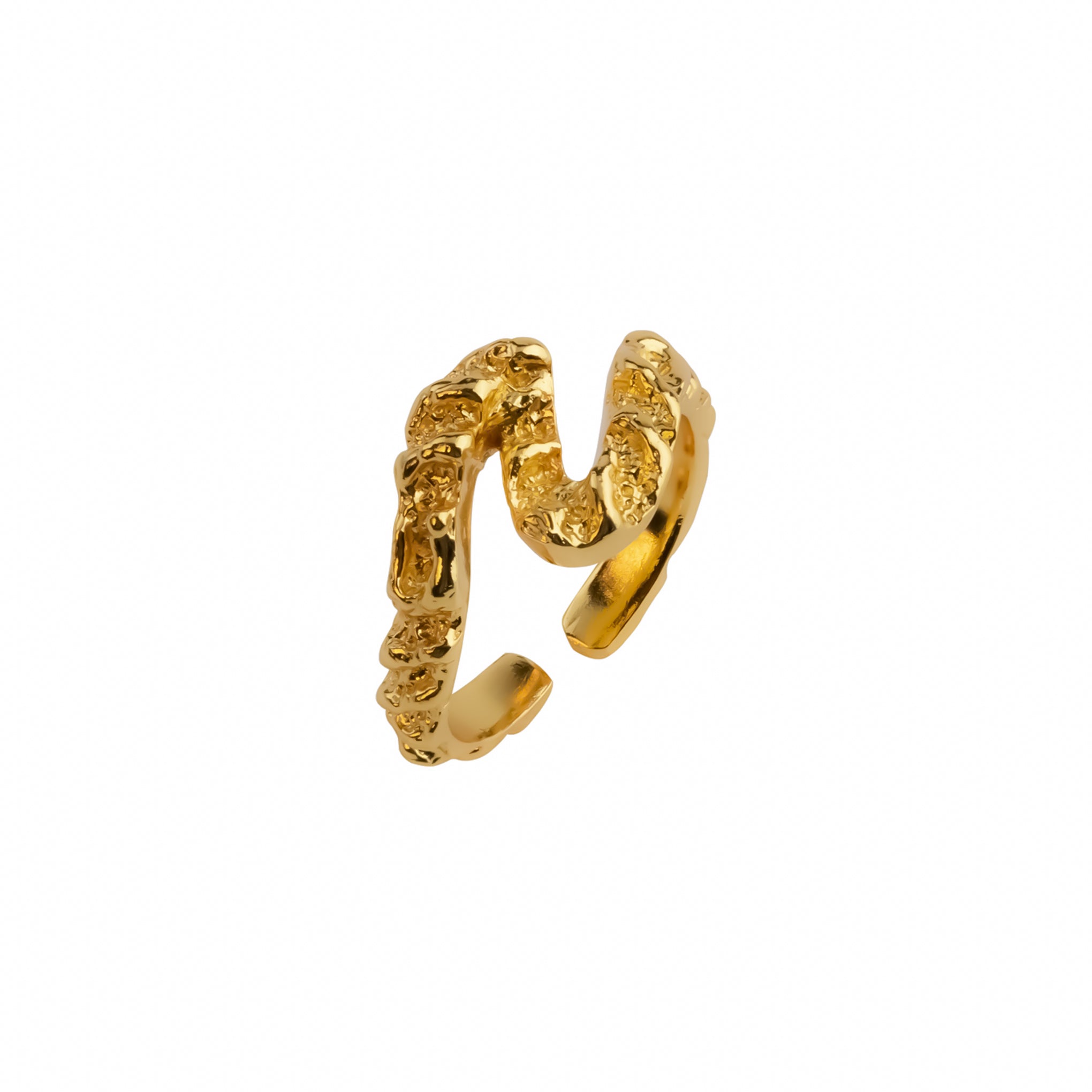 Phase Ring, 22K gold plated textured open band ring with organic design.