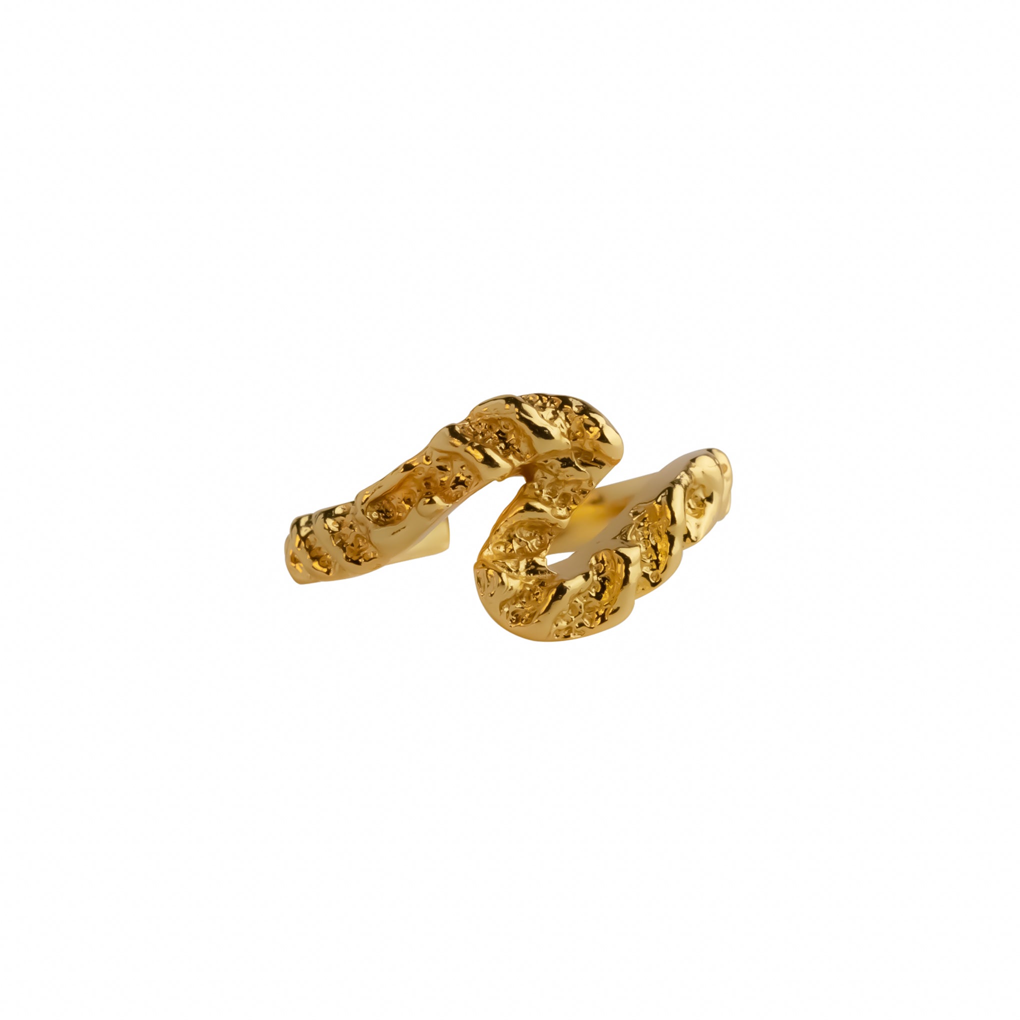 Phase Ring, 22K gold plated textured open band ring with organic design.