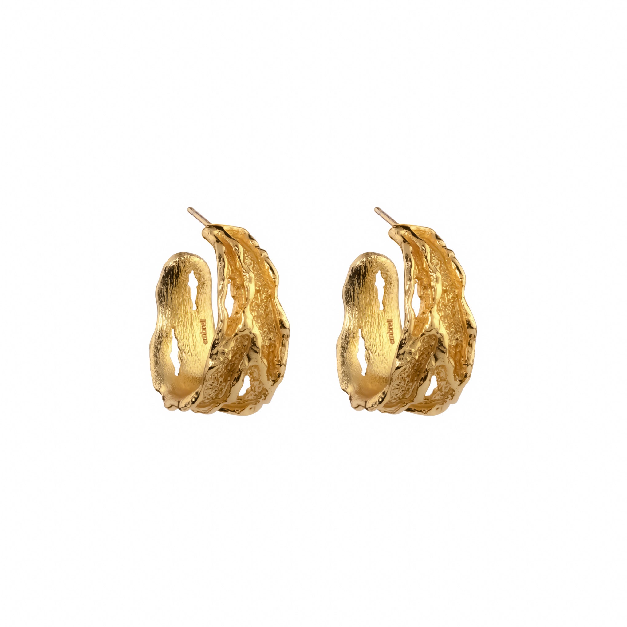 Hoops, 22K gold plated textured organic hoop earrings.