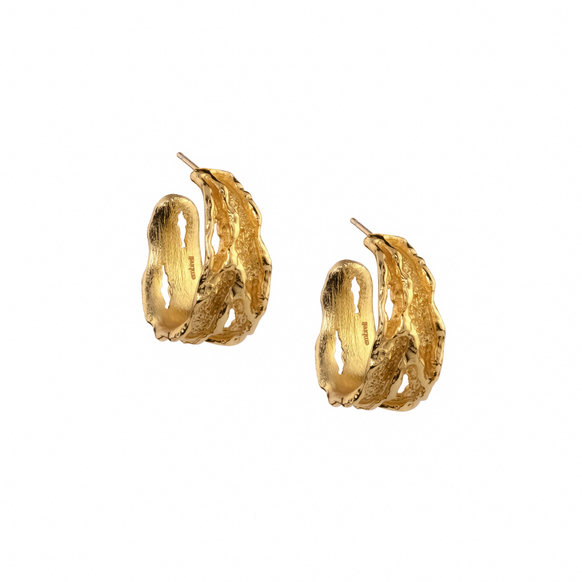 Hoops, 22K gold plated textured organic hoop earrings.