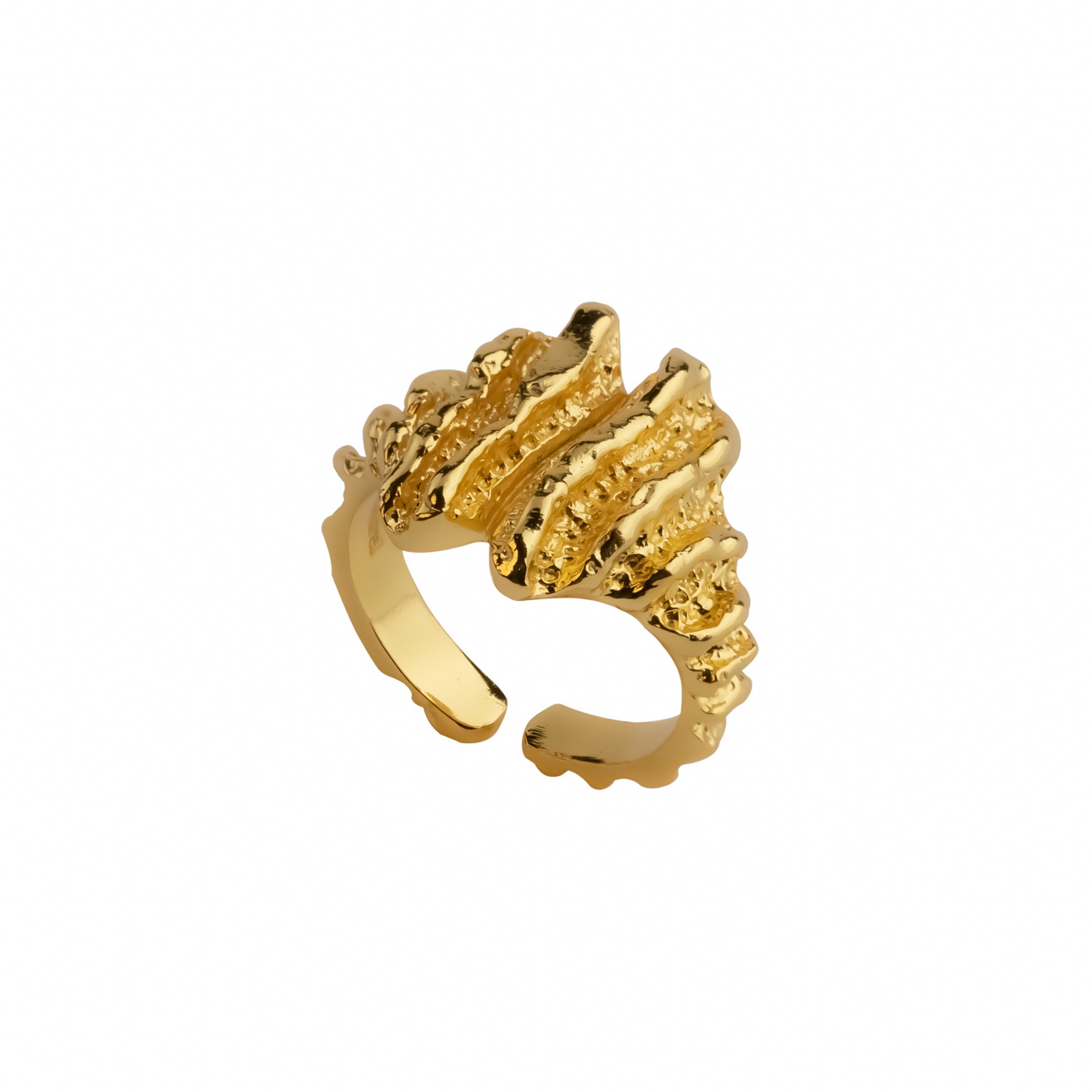 Summit Ring, 22K gold plated textured open band statement ring.