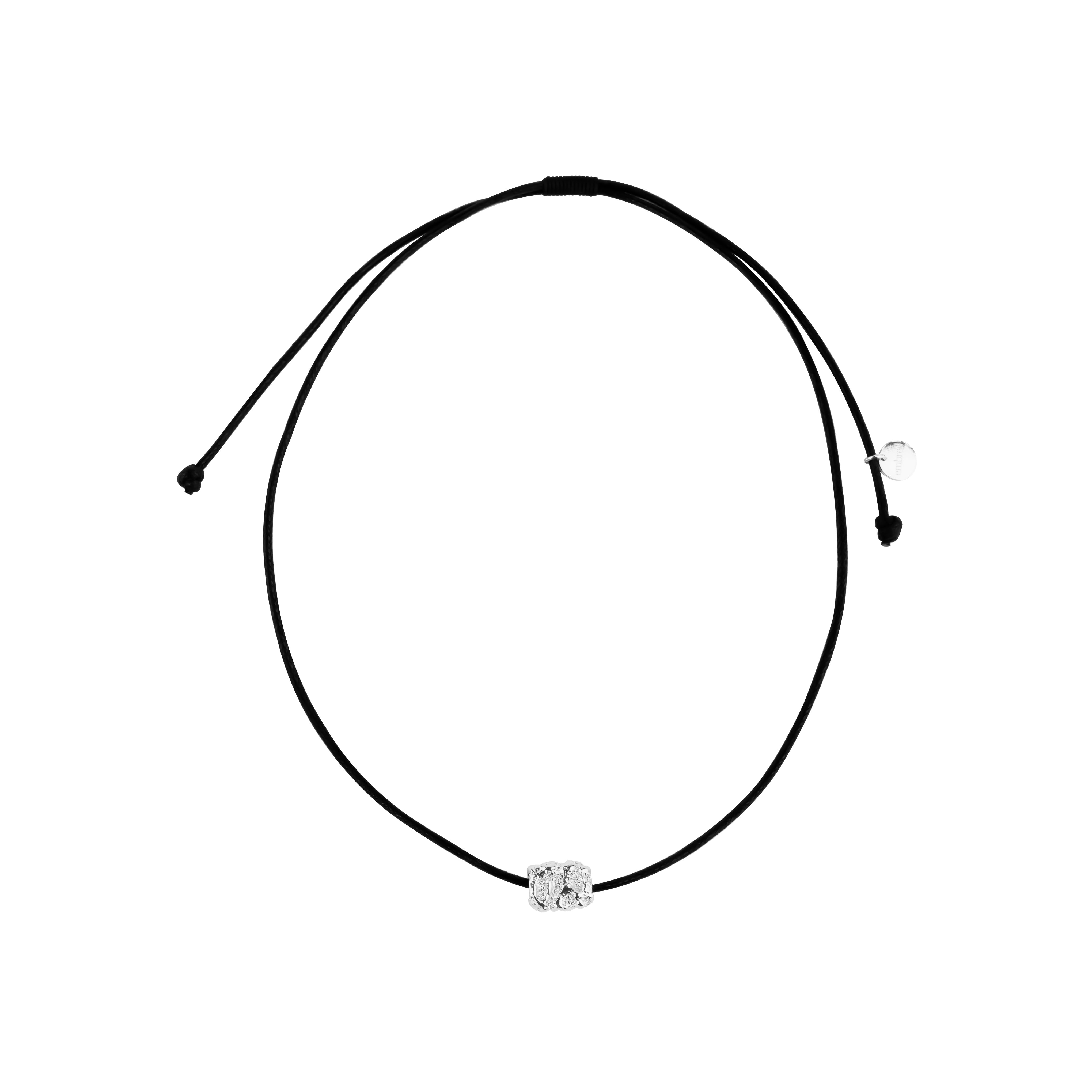 Talisman Necklace, silver plated charm on adjustable black cord.